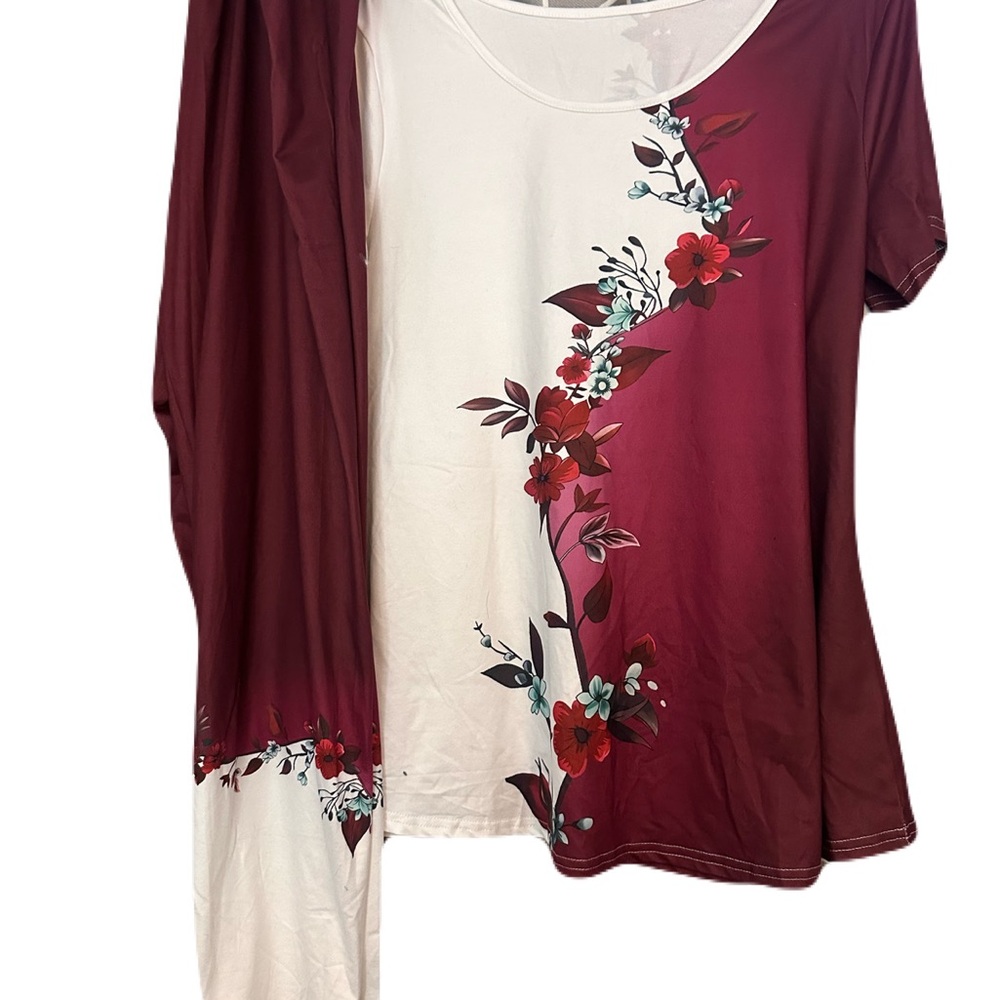 Floral Burgundy and White Women's Top and matching pants